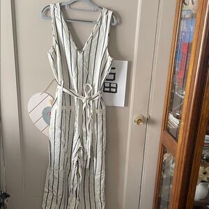 Madewell Navy and White Striped Jumpsuit